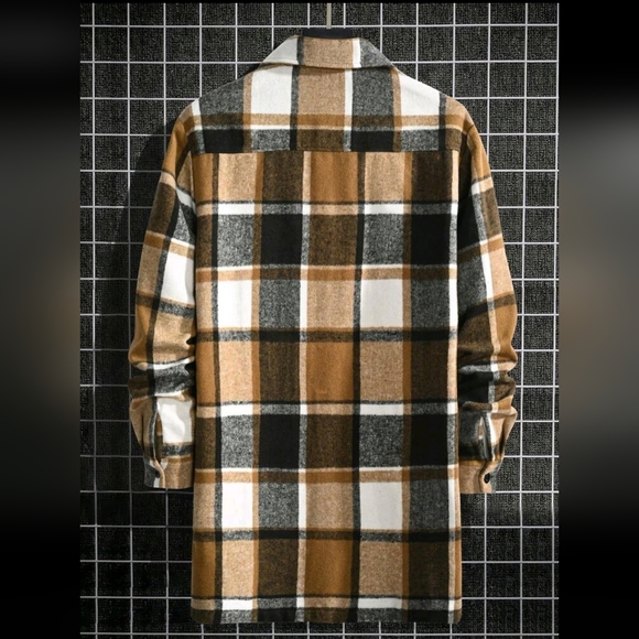 NEW! PLAID SHACKET JACKET TAN BROWN MEDIUM - Picture 3 of 3